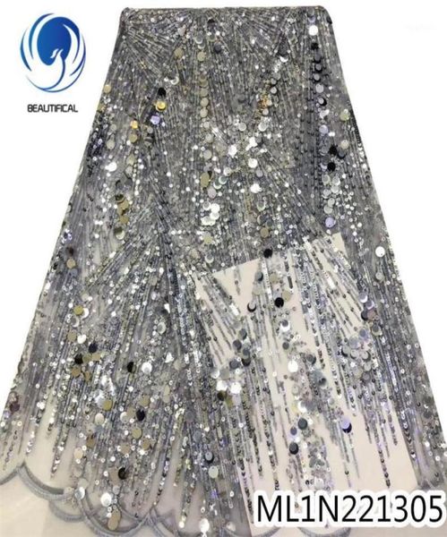 BEAUTIFICAL Spitze nigerianischen französischen pailletten tüll stoffe hohe qualität 5 yards pailletten nähen für kleid ML1N221315252141