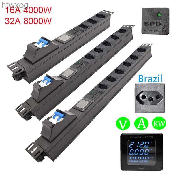 Stromkabelstecker Netzwerkschrank Rack Smart Brazil Steckdosenleiste Überspannungsschutz 2/3/4/5/6/7/8 Steckdose mit Ampere/Volt/Watt Digitalanzeige Meter YQ240117
