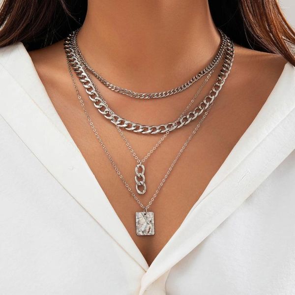 Collane con ciondolo PuRui Hip Hop Chunky Cuban Chain Charm Choker Collana geometrica multistrato color argento Collare da donna Gioielli regalo per feste