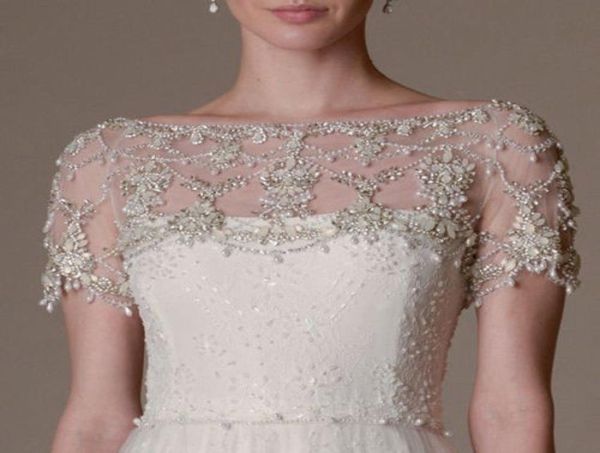 Giacche da sposa di lusso bling strass di strass luccicanti perle da sposa avvolgimento da sposa abito da sposa a maniche corte a maniche corta su misura made8263243