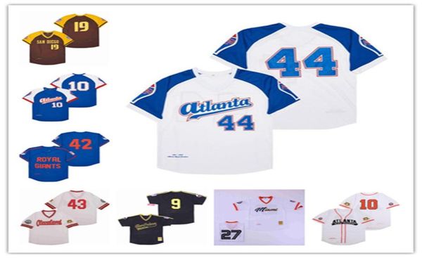 Man Retro Negro League honkbalshirts Pullover Crackers 10 Chipper Jones 44 Hank Aaron 19 Tony Gwynn 42 BROOKLYN ROYAL BUTTONDO9317767