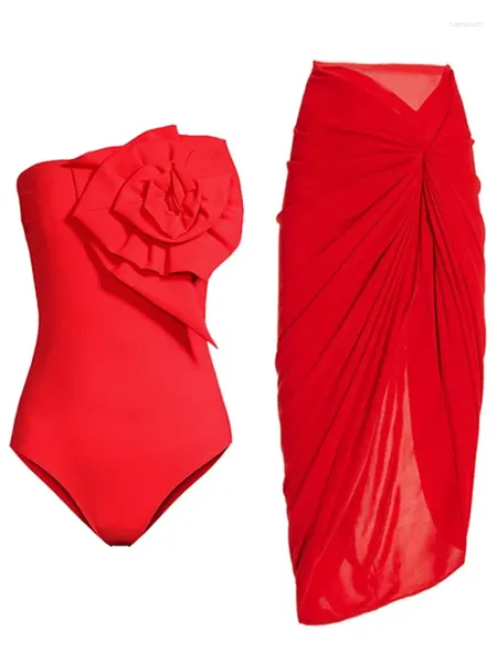 Roupa de banho feminina 2024 cor sólida 3d impresso uma peça maiôs cobrir conjunto sem alças push luxo festa biquíni maiô