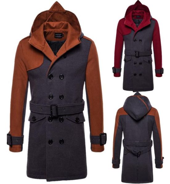 Plus Size Herren Trenchcoat Winter Herren Long Pea Coat Herren Wollmantel Zweireihiger Herren Trenchcoat mit Kapuze J1807666293772