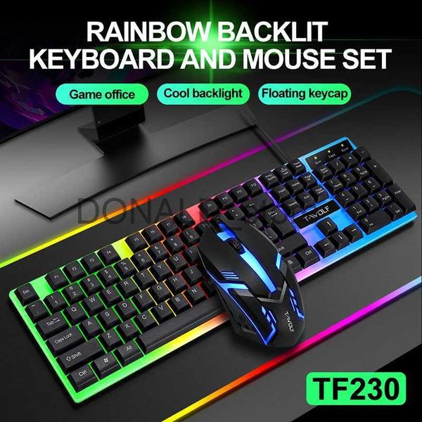 Toetsenborden Toetsenbordset Engels Bekabelde gamingmuis en toetsenbordset Regenboog Backlit Gamer 104 Computer Waterdicht toetsenbord voor pc Laptop J240117