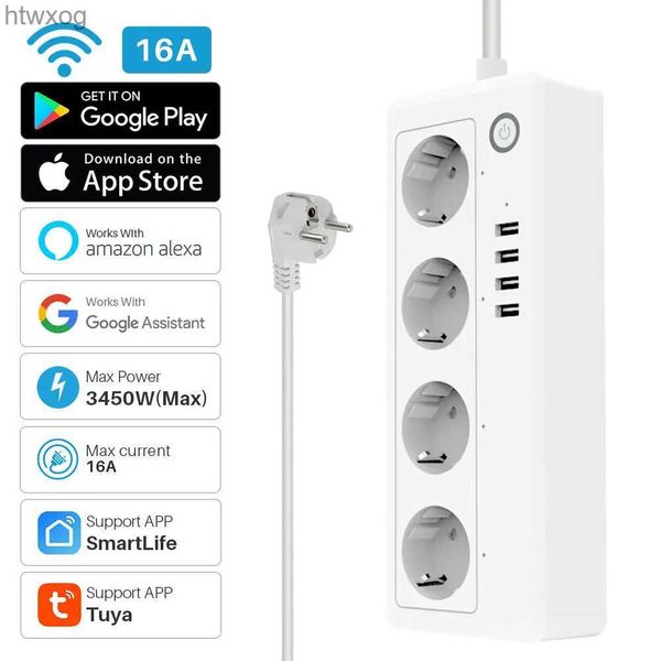 Netzkabelstecker Tuya Wifi Smart Power Strip Plug 4 EU-Steckdosen mit 4 USB-Anschlüssen Timing-Sprachsteuerung Funktioniert mit Alexa Google Assistant YQ240117