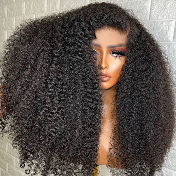 Brasileiro 13x4 Kinky Curly Lace Front Wigs Transparent Lace Frontal Curly Wigs para mulheres negras pré-arrancadas peruca sintética completa com cabelo de bebê