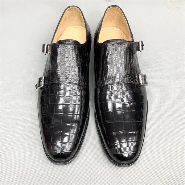 Kleidschuhe Goodyear Handcraft Authentische Krokodilhaut Herren Schwarz Derby Echtes Alligatorleder Schnallenriemen Männliche Oxfords