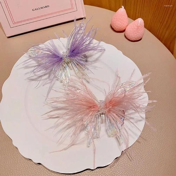 Accessori per capelli Piuma Forcina per bambini Copricapo in lega con mollette colorate tridimensionali alla moda