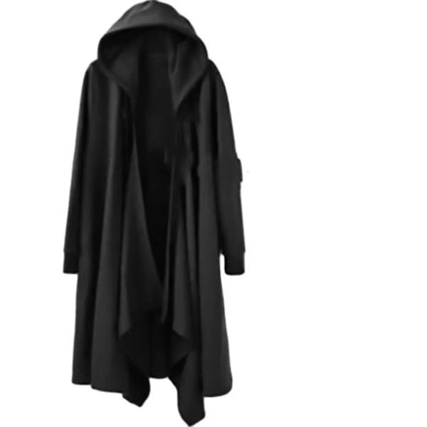 Primavera outono homens fitas retalhos punk hip hop longo trench coat com capuz manto preto techwear vlevet jaqueta casaco 240117