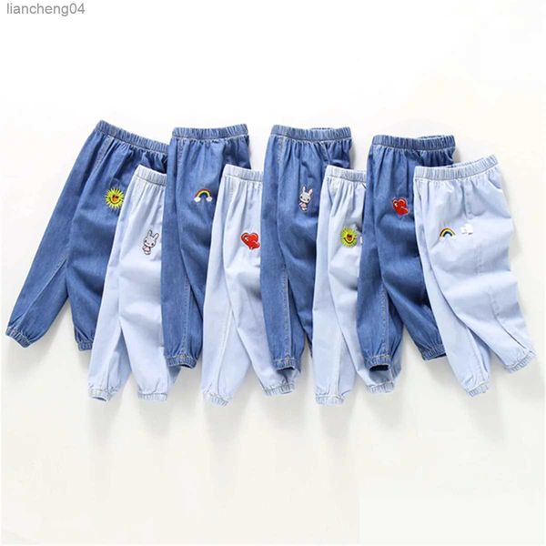 Jeans Jeans per bambini Capispalla per bambini Quattro stagioni Pantaloni casual Ricamati Abbigliamento sportivo semplice e versatile in vita elastica