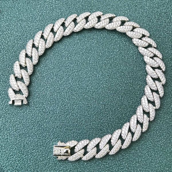 Nuovo braccialetto in argento puro S925 con catena cubana piena di diamanti micro intarsiato, stesso stile gioielli hip hop europei e americani in argento per uomo e donna