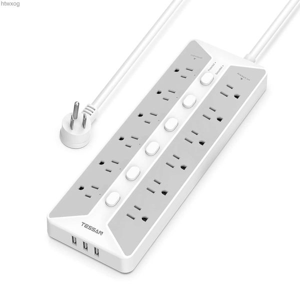 Plugue do cabo de alimentação TESSAN Power Strip Protetor contra surtos com interruptores individuais 12 tomadas CA 3 portas USB Plugue plano Power Strip wirh Cabo de 6 pés YQ240117