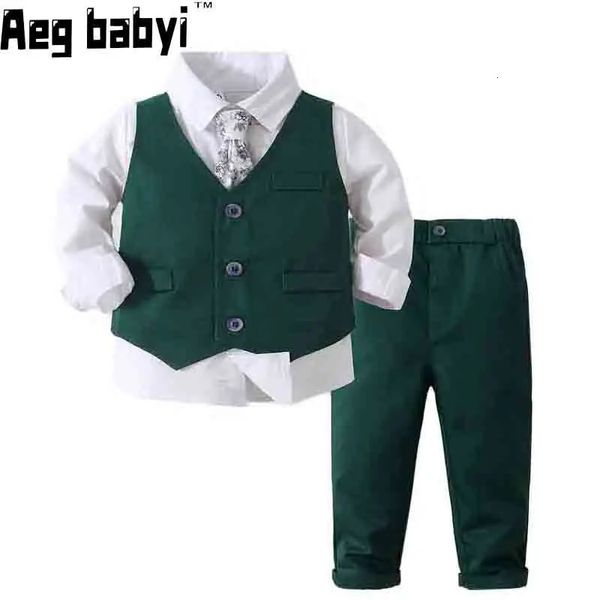 Abiti formali per bambini Ragazzo per gentiluomo Set Camicia a maniche lunghe Gilet Pantaloni Ragazzi Abiti Matrimonio Compleanno Festa Abiti eleganti 240116