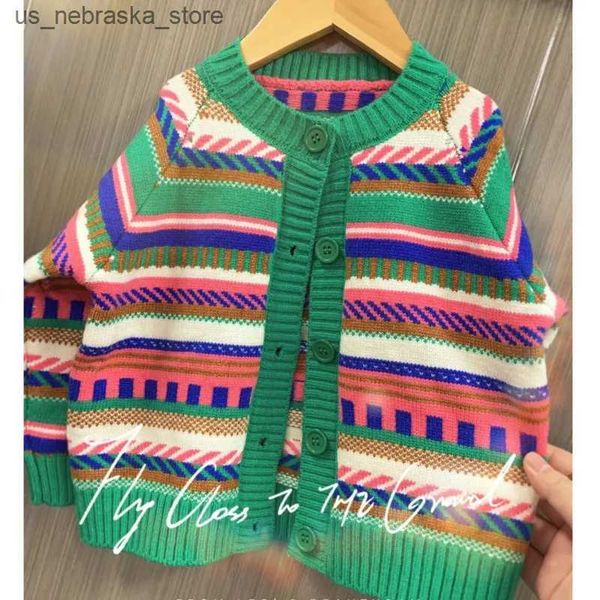 Cardigan outono bebê menina verde listra cardigans crianças bebê meninas suéteres tops roupas casuais crianças túnica pull fille minúsculo algodão q240117