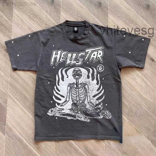 T-shirt da uomo di buona qualità Hellstar Studios Inner Peace Fashion T-shirt da uomo Skeleton Print Washed Women t Shirt Streetwear Tees VV4Z