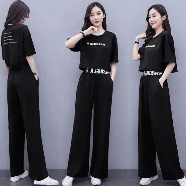 Tute per il tempo libero Tute da donna abbinate Estate Sorella grassa Sciolto stile straniero Top Pantaloni a gamba larga Set a due pezzi Abbigliamento taglie forti 240117