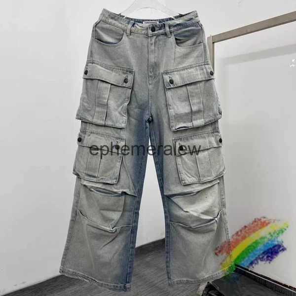 Herren Jeans Hellblau Mehrere Taschen Jeans Hosen Männer Frauen Top Qualität Vintage Hoseephemeralew