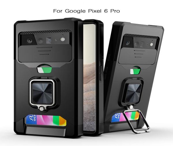 Rüstungsfälle für Google Pixel 6 Pro 5A Hard Case Gehärtetes Glas Shell Slim Hybrid Siliziumhalter Magnetring Schutzkarte Cove1309007
