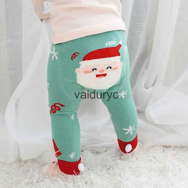 Calças 6-24M Malha Outono Inverno Bebê Meninas Meninos Calças Meias 2 Pcs Calças Altas Elásticas Criança Natal Papai Noel PP Leggings Newvaiduryc