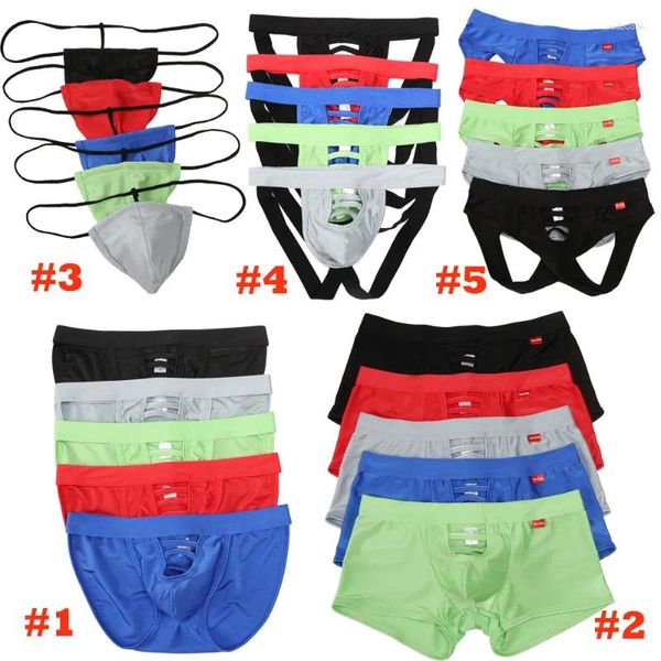 Cuecas 5 pcs sexy homens roupa interior aberta frente buraco boxer briefs bubikini tangas baixa ascensão shorts mens jockstrap g-strings