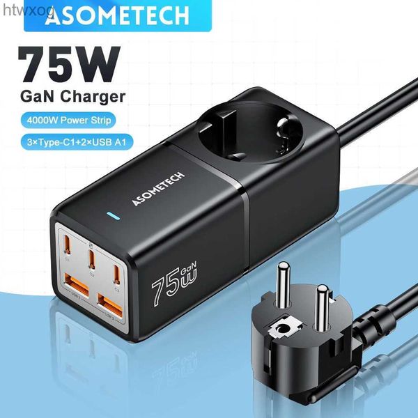 Netzkabelstecker 75W GaN-Ladegerät Schnellladegerät Desktop-Steckdosenleiste QC4.0 PD3.0 Ladestation für IPhone 14 Pro Max Samsung MacBook YQ240117