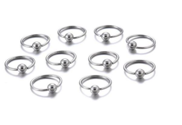 10 Pçsset Anel de Nariz piercing jóias do corpo Anel de Argola de Aço Fechamento Para Lábio Orelha Nariz banhado a prata Bola Corpo Jewelry7058080