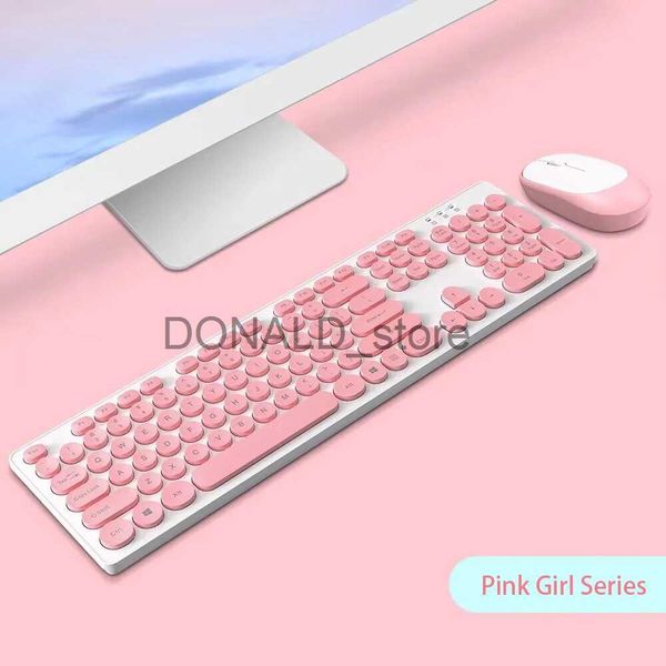 Teclados 2.4G Teclado e Mouse Sem Fio Conjunto Acessórios de Computador Máquinas de Jogo Teclado Macbook AirM3 Laptop Rosa Mouse Compartilhado Receb J240117