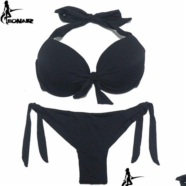 Комплект бикини Eonar Bikini Solid Swimsuits Women Push Up Set Бразильский крой/Классический низ Купальники Y Плюс размер Купальники 211120 Drop Dhhnw