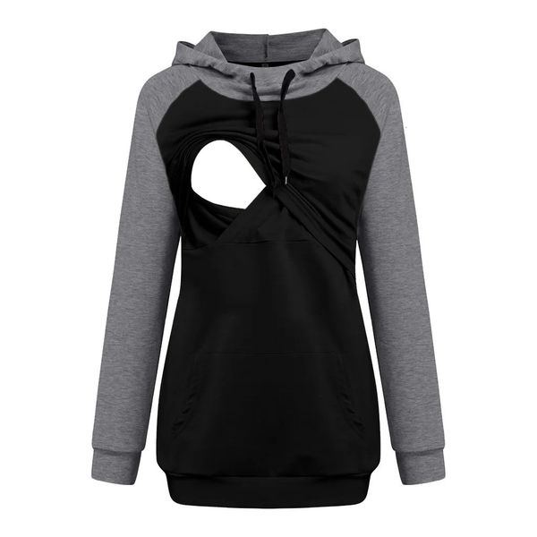 Frühling Herbst Winter Europäischen Schwangere Frauen Einfarbig Top Mit Kapuze Nähte Still-Shirt Jacke Damen Casual Pullover 240117