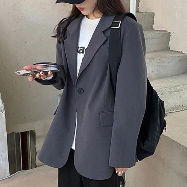 Damenanzüge Lucyever Senior Grauer Blazer für Frauen Koreanischer Stil Lose Langarm Anzug Mantel Frau 2024 Frühling Single Button Freizeitjacke