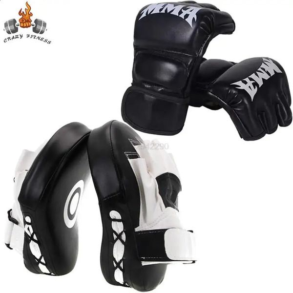 2 em 1 luvas de boxe curvas foco saco de boxe conjunto couro treinamento almofadas mão mma karate equipamentos 240117