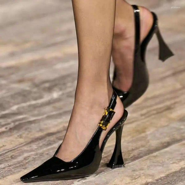 Sapatos de vestido Sandálias femininas 2024 preto salto alto stiletto bonito francês bun cabeça único sapato mulheres mostrar bombas
