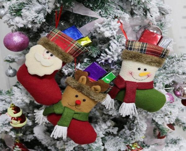 Meias de natal feitas à mão artesanato crianças doces presente saco de papai noel boneco de neve veado meias meias decoração da árvore de natal brinquedo gift3336797