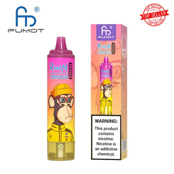 Fumot RandM Tornado Vape Pen Kit 15000 puffs Vapor Coilless Atomizador Vaporizador de vidro com 1000mAh Pré-aquecer Bateria Fumar Cigarros Eletrônicos