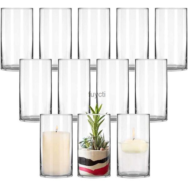 Vasos 12 Pack Vasos de cilindro de vidro transparente 12 cm de altura Vasos de flores Peças centrais decorativas para eventos de escritório em casa ou casamentos YQ240117