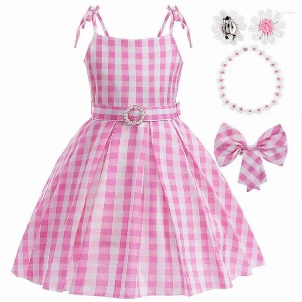 Mädchen Kleider Mädchen 2024 Film Cosplay Kostüme Party Prinzessin Kleid Rosa Kinder Plaid Elegante Kinder Mit Zubehör