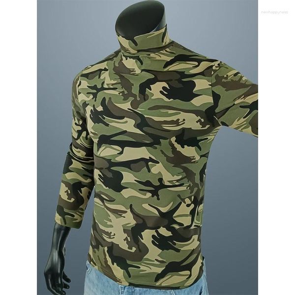 T-shirt da uomo Primavera ed estate Mezza dolcevita Camicia da uomo a maniche lunghe mimetica mimetica Forze speciali Stile militare 2xl Interno oversize