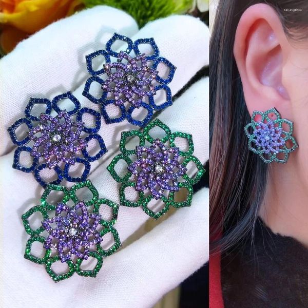 Ohrstecker Siscathy Luxus Mode Blume Für Frauen Koreanische Trend Schöne Elegante Kristall Zirkon Hohl Anhänger Ohrring Geschenk