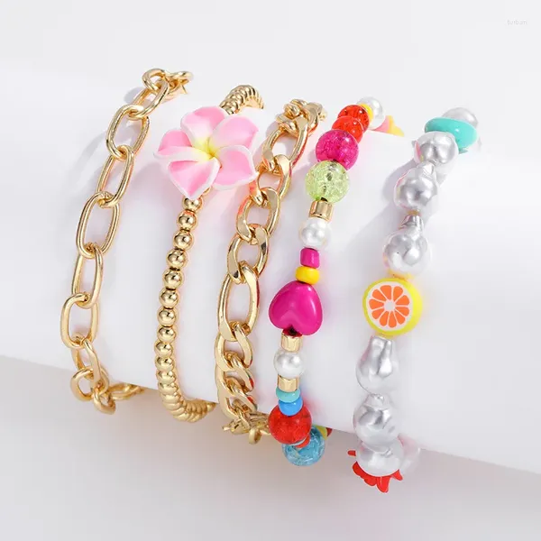 Collana Orecchini Set 5 pz/set Bracciale Frutta Colore Oro Originale Fatto a Mano in Rilievo Ciondoli di Frutta Rame Misto per Le Donne Regalo