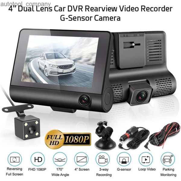 Nuovo 3 fotocamere con obiettivo Touch Screen da 4,0 pollici Videoregistratore Dvr per auto FHD 1080P Supporto per fotocamera Dash automatica Vista posteriore