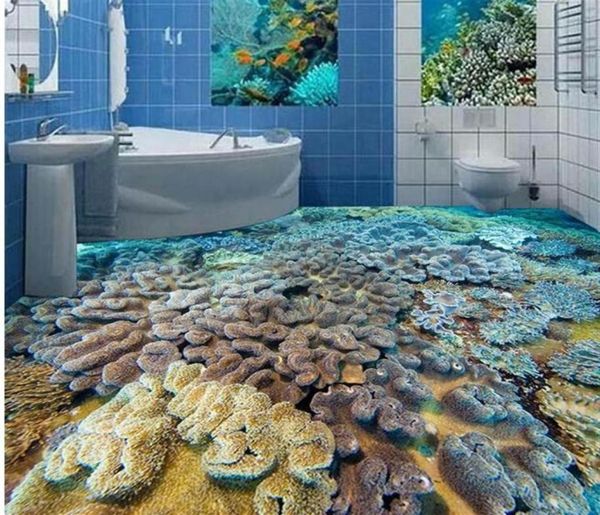 mondo sottomarino pesci corallo 3D pavimento di piastrelle 3d carta da parati bagno impermeabile25396466183