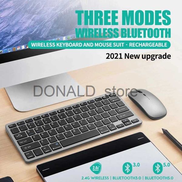 Teclados Bluetooth 5.0 2.4G Teclado Sem Fio e Mouse Combo Mini Teclado Multimídia Mouse Set para Laptop PC TV iPad Macbook Android J240117