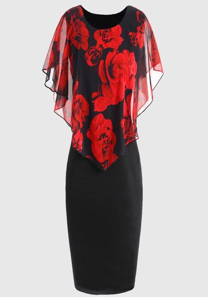 Wipalo женское летнее платье размера плюс 5XL с накладной накидкой в виде розы на день Святого Валентина, одежда, шифоновое элегантное вечернее платье-карандаш миди, Vestidos T8723956