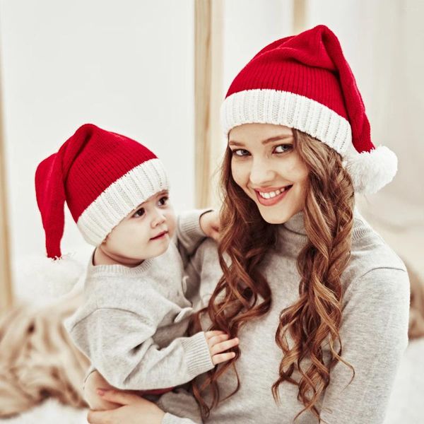 Berets 2024 moda venda natal feriado vestido de malha pai-filho chapéu quente y2k inverno hairball mãe bebê