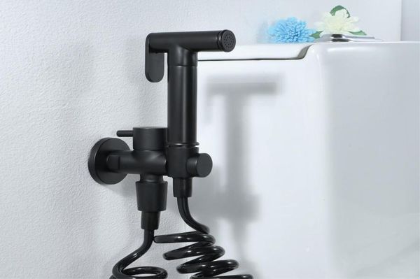 Schwarze Bidet-Wasserhähne, WC-Spray-Wasserhahn, Duschbrause, WC, 15 m, Telefon-Teleskopschlauch, Wandmontage, Messing, Badezimmer, Bidet-Wasserhähne2120314