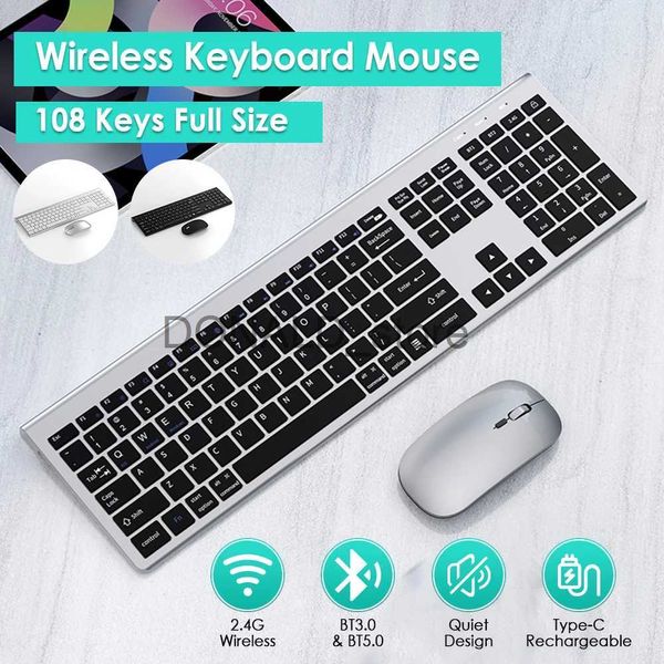 Tastaturen, ultraflach, wiederaufladbar, kabellose Bluetooth-Tastatur und Maus-Kombination, volle Größe, geräuschlos, für mehrere Geräte, für Windows, Mac OS, iOS, Android, J240117