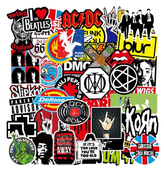 100 pçslote auto retro banda rock adesivo música graffiti jdm adesivos para diy guitarra motocicleta portátil bagagem skate carro snowboa9670557
