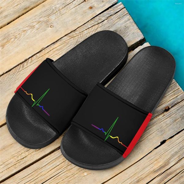 Тапочки, коллекция 2024 года, сандалии на плоской подошве для девочек с принтом «сердцебиение», летние пляжные нескользящие дышащие повседневные туфли на мягкой подошве, Sandalias De Mujer