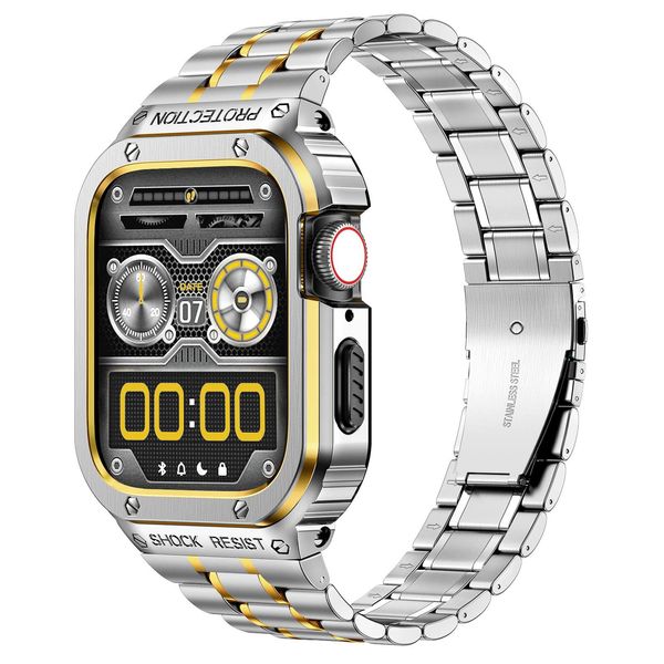 Luxuriöses Edelstahlarmband-Modifikations-Mod-Kit für Apple Watch Ultra 49 mm 9 8 7 40 mm 41 mm 44 m 45 mm iWatch Serie 6 SE 5 4 2-in-1-Metallbänder Schutzhülle