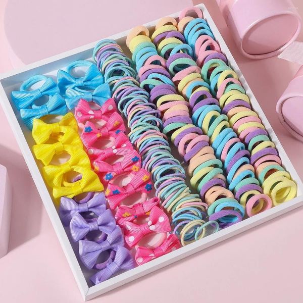 Acessórios de cabelo elásticos meninas crianças scrunchies borracha faixas coloridas 220pcs crianças laços rabo de cavalo titular arco banda conjunto